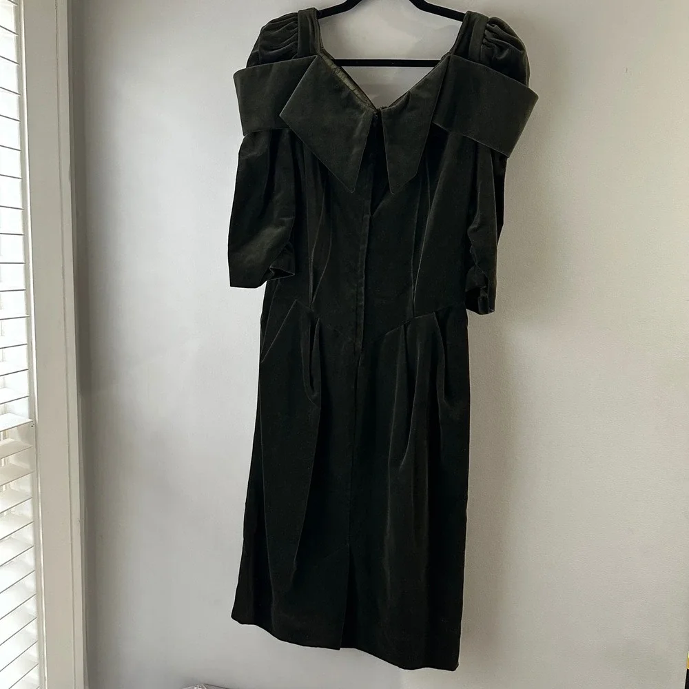 House of Bianchi Velvet Cocktail Dress Womens 9/10‎ Green Excellent 80s Vintage